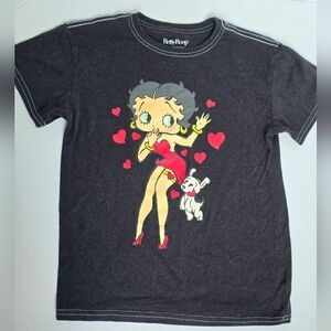 Betty Boop Hearts Kids T-Shirt Small Black Valentines Day